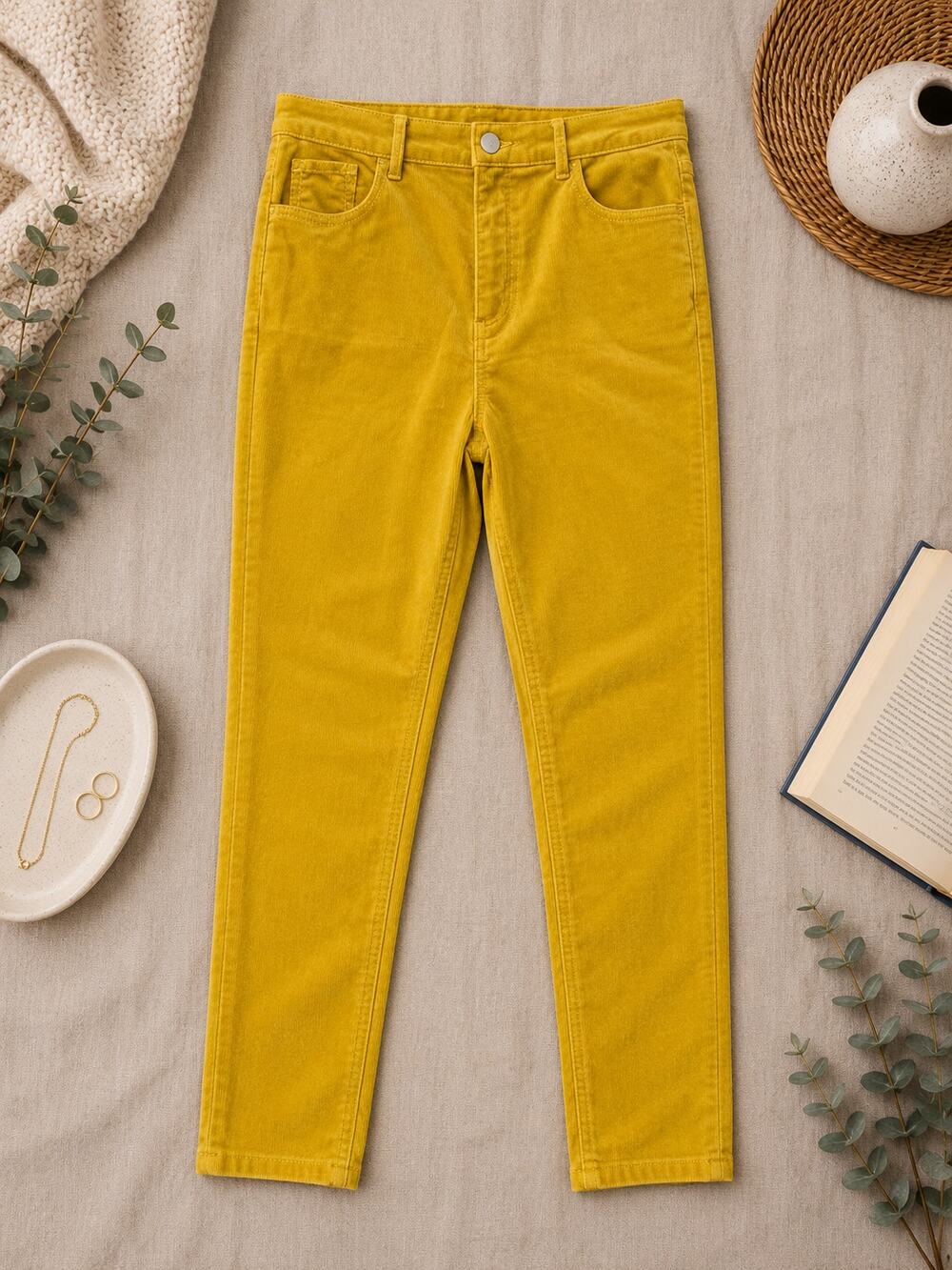 LOFT Women's High Waist Skinny Corduroy Pants Mustard Academia Retro SZ 8/29T